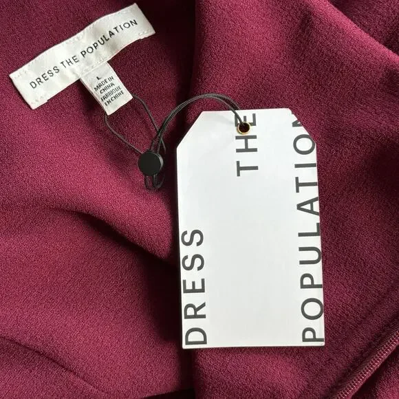 Dress the Population Tiffany One Shoulder Midi Dress Burgundy Size Large NWT - Picture 9 of 13